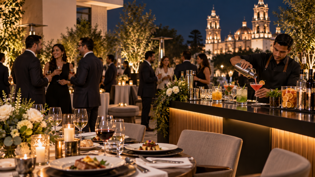 ¿Puedo reservar un banquete empresarial en Puebla con servicio de bebidas y coctelería?